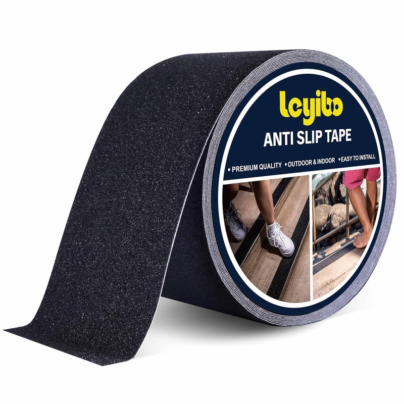 Leyibo Anti Slip Tape, 4 Inch x 62 Ft Grip Tape for Stairs Outdoor/Indoor, Waterproof Non Skid Roll for Stair Treads Non Slip, High Traction Friction Abrasive Adhesive Stair Steps - Black - Image 1